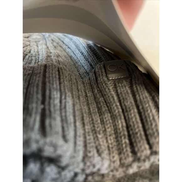 Calvin Klein A1WZ6861 2 Pc. Hat Scarf Set Heathered Gray Logo Design NEW - Picture 5 of 7